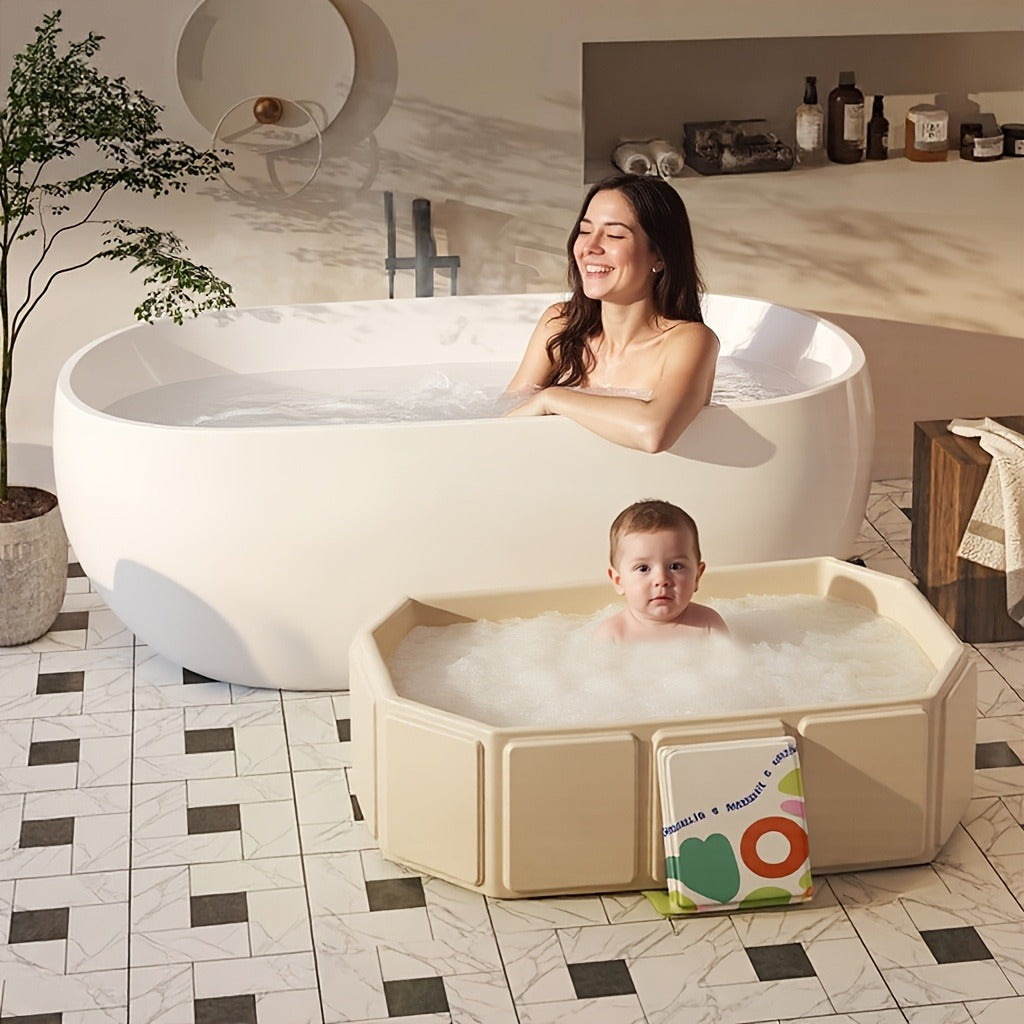 Foldable Baby Bathtub Portable Newborn Infant Tub with Drain Hole, Anti-Slip Base & Durable Multi-Functional Design for Home 