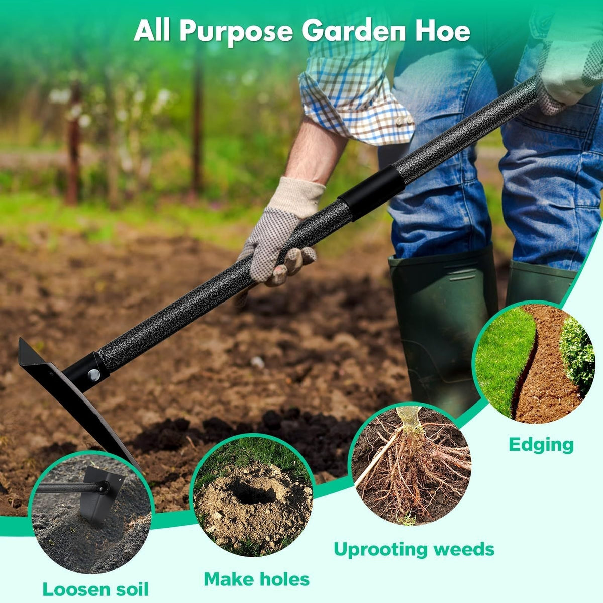 Garden Hoe Triangle Carbon Steel with Adjustable 15-72 Inch Long Handle, Sharp Triangular Blade for Weeding — image 5