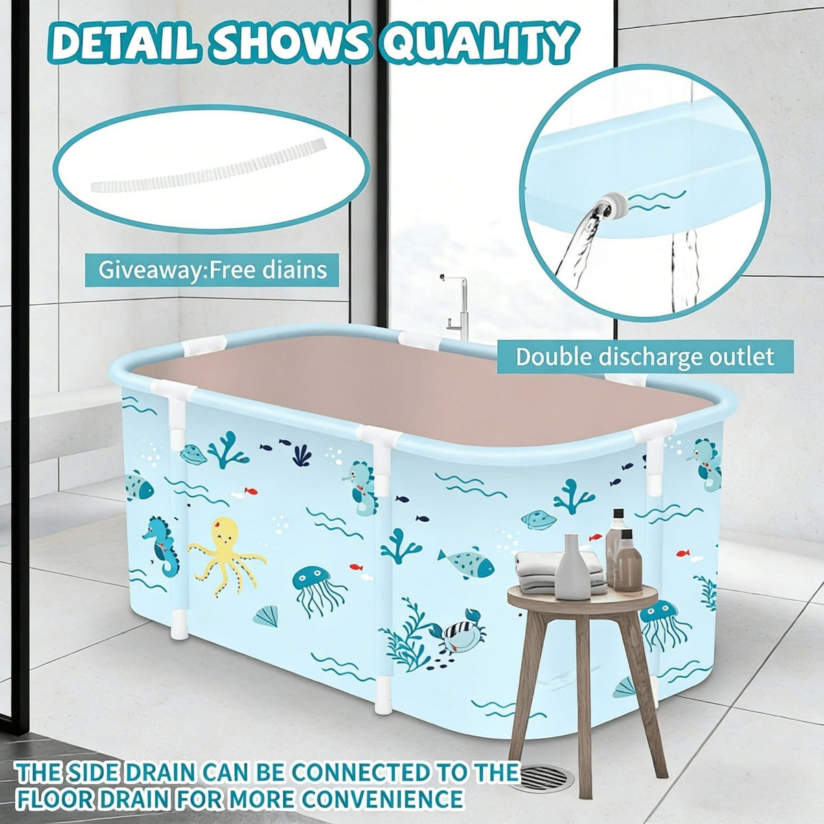 Soaking Tub Foldable Portable for Adults 47.2"x19.7"x21.7", Freestanding Hot Bath & Ice Bath Spa Tub — image 5