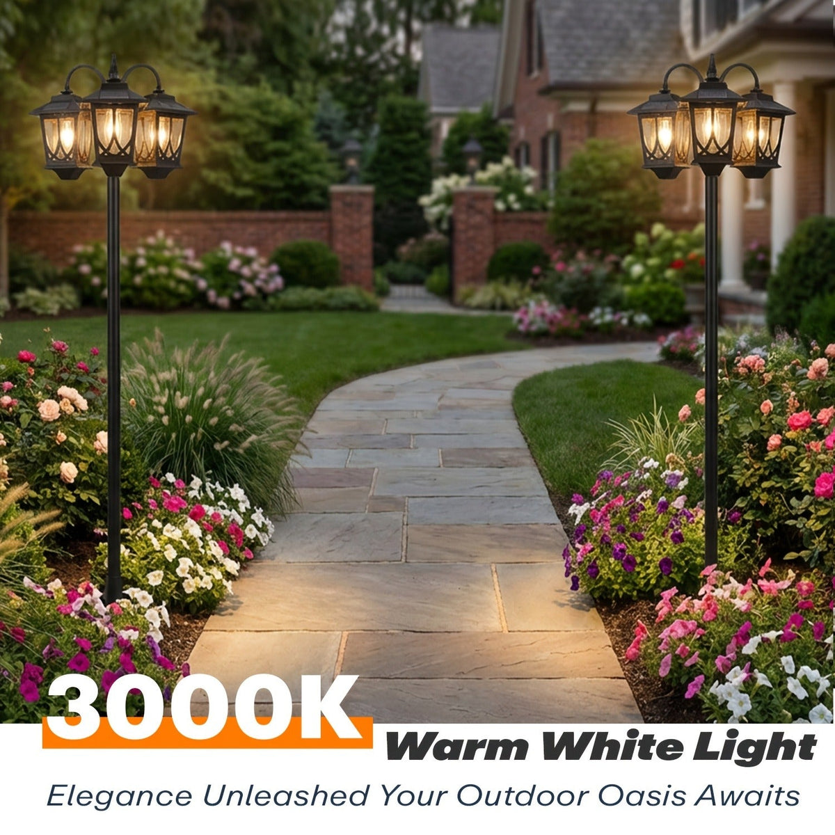 Three-Head Solar Lamp Post, Up to 73 Inches with Four Height Settings and 3000K Light Label — image 5