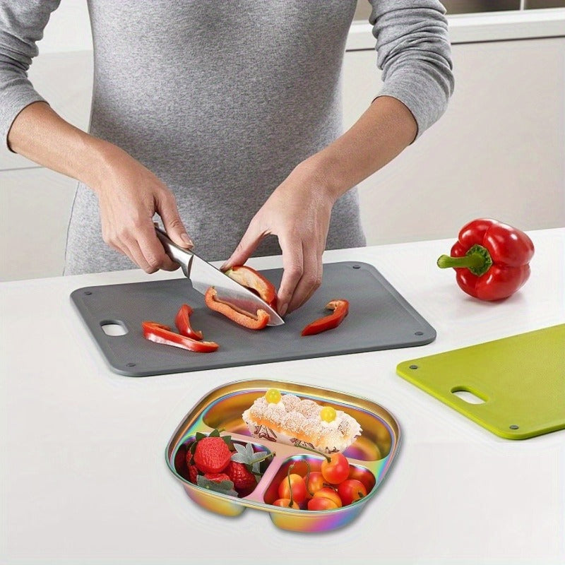 Divided Plates Stainless Steel Set of 4 with Lids – Kids Adults Portion Control Trays, for Home Cooking, Dining and Outdoor M