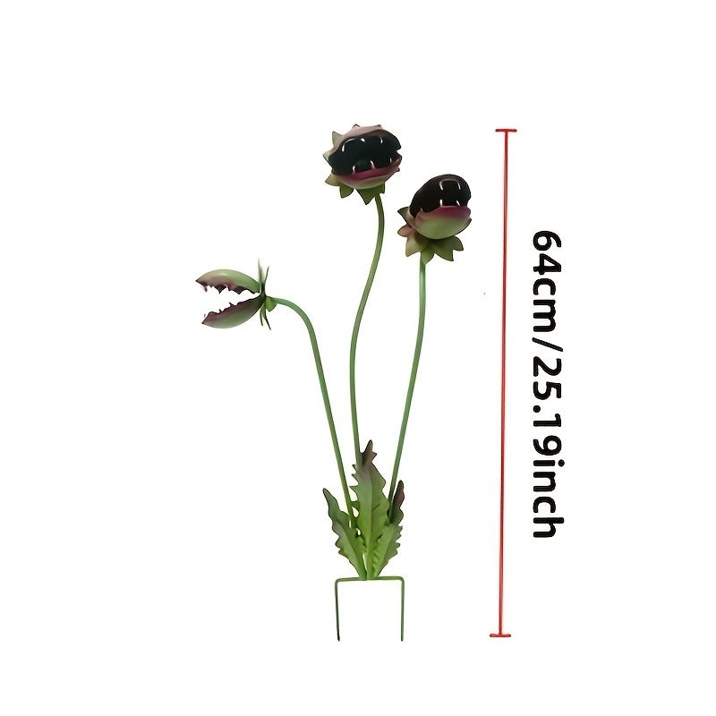 3D Metal Garden Sculpture Plaque – Scary Three-Head Flower Eating Monster Outdoor Lawn Decoration — image 5