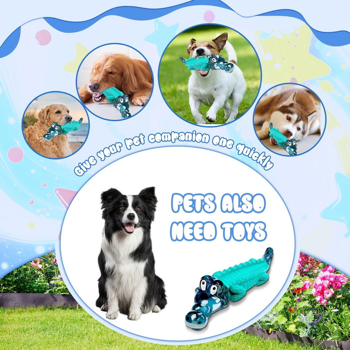 Dog Toy Blue Rubber Crocodile Chew Design with Milk Flavor, Raised Ridges and 20-100 lb Guidance — image 13