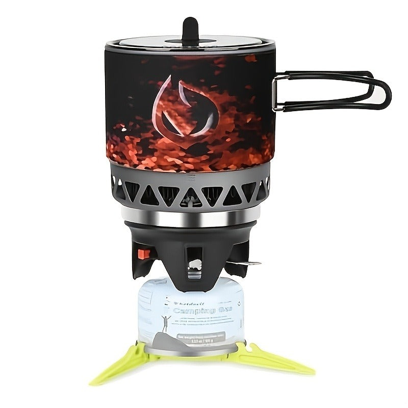 Backpacking Stove Cooking System with Pot Piezo Ignition 1KW Isobutane Burner 1.2L Pot Brackets Included for Garden, Patio an