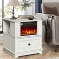 Electric Fireplace End Table Rotating 13-Inch Screen Side Table with Fast Charging Station Storage Shelf for Living Room Bedr