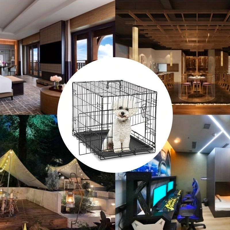 Folding Wire Dog Crate with Divider, Pull-Out Tray, Two Doors and Five Sizes from 24.41 to 48.4 Inches — image 11