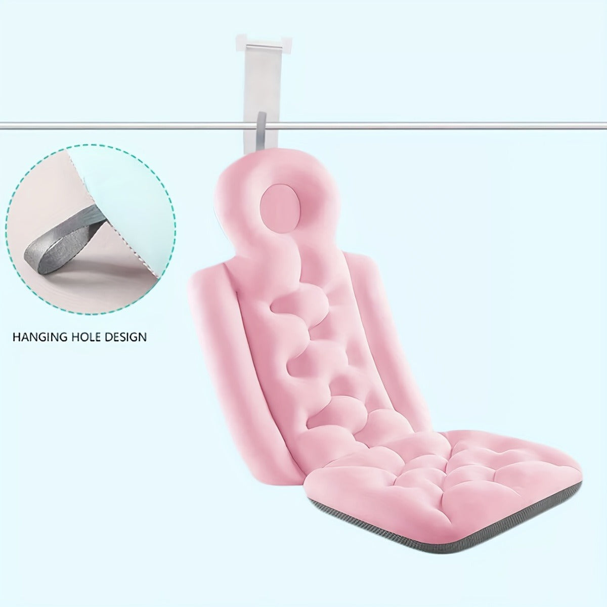 Pink Full-Body Bathtub Cushion in 93 × 40 cm Size with Contoured Headrest and Hanging Loop — image 4