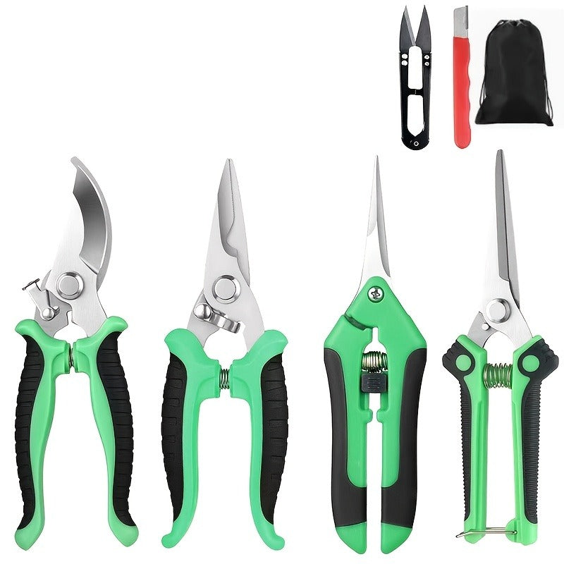 Pruning Shears 6-Piece Set, Stainless Steel Garden Scissors Anti-Slip Handle, Fruit Picking Lawn Bonsai Branch Cutting Tool G
