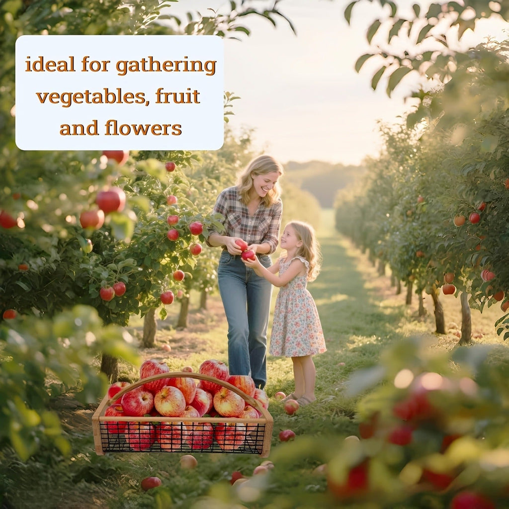 Garden Harvest Basket Metal Mesh with Wooden Handle – Rectangle Vegetable Fruit Picking Basket for Garden, Kitchen & Farmhous