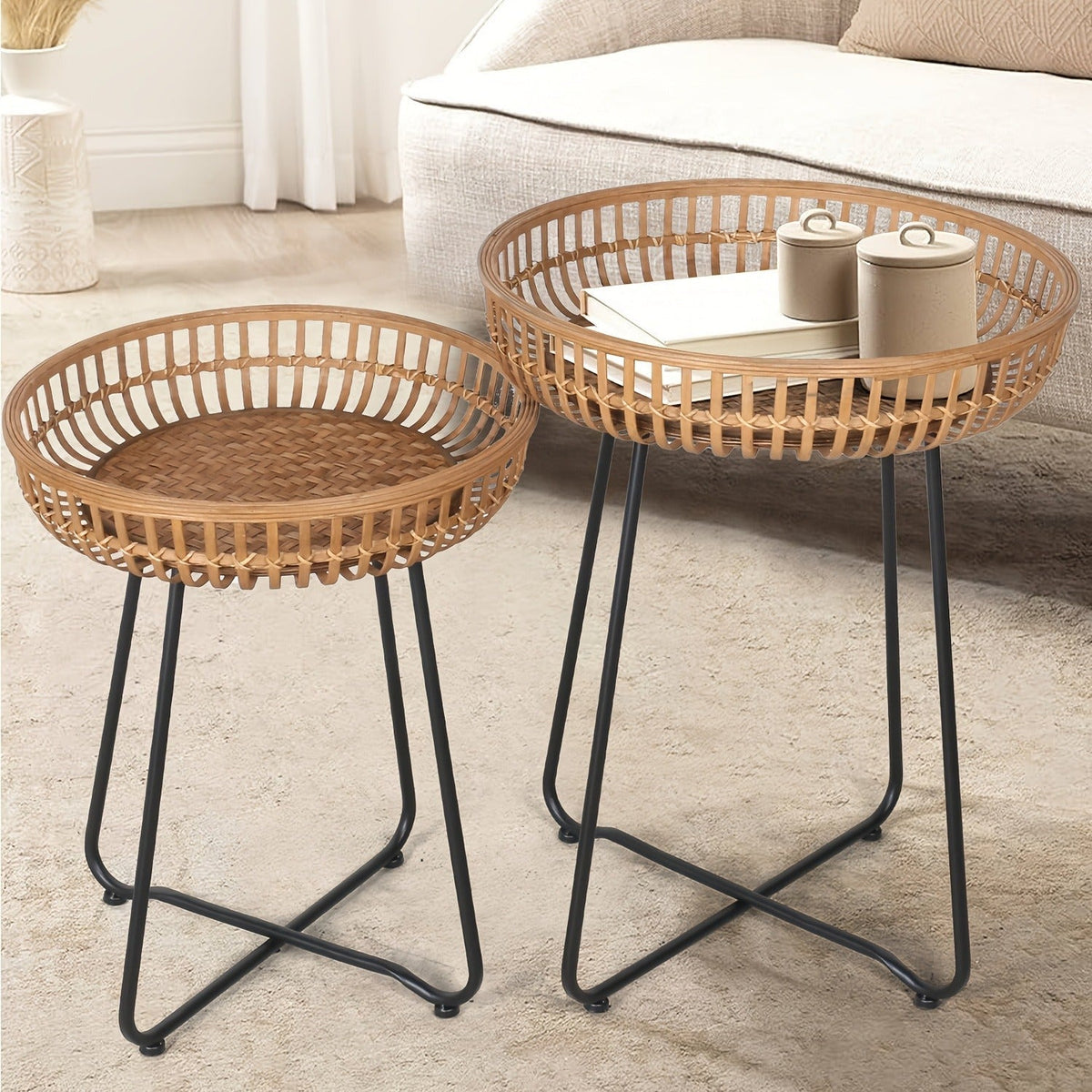 Side Table Rattan Collection with Bamboo-Woven Tops, Metal Bases and 18- or 20.4-Inch Options — image 8