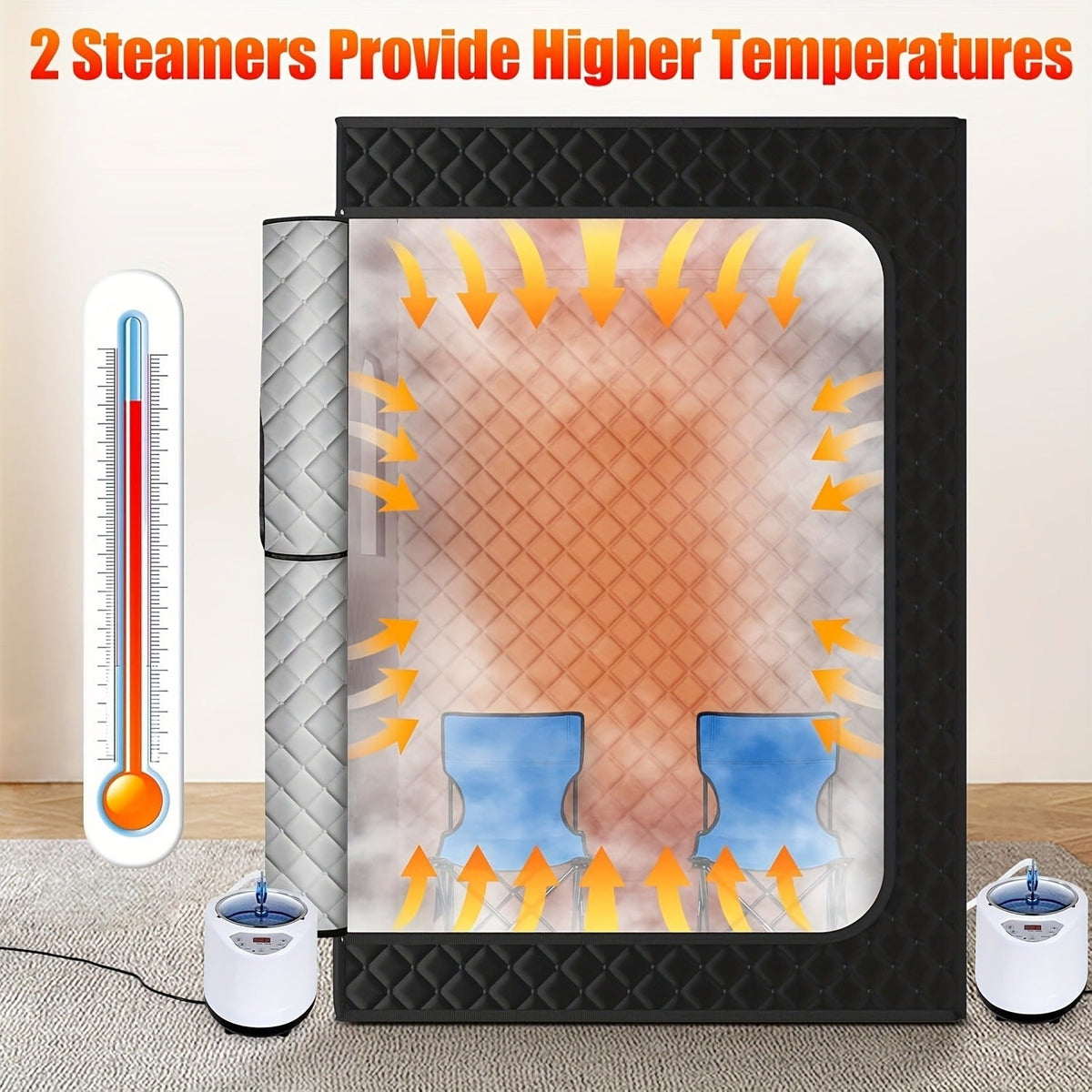 Double Person Sauna Tent 71x49x36in Extra Large 2-Person Steam Sauna Box for Home with 2 Steamers — image 6