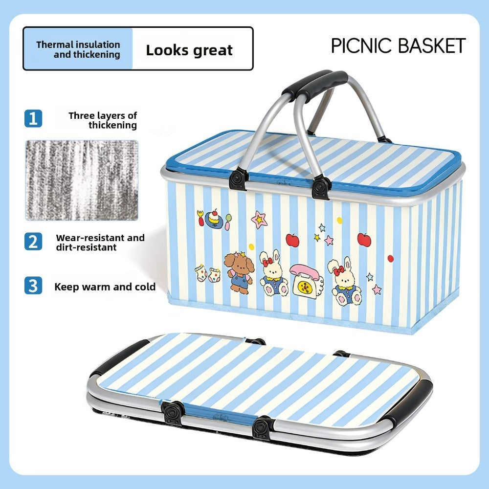 Insulated Picnic Box with Aluminum Frame – Collapsible Thermal Camping Storage Basket for Outdoor Picnic, BBQ — image 8