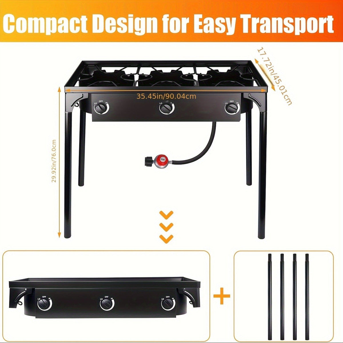 Outdoor Propane Burner Stand with One- or Three-Burner Layout, Removable Legs and 0–20 PSI Regulator Hose — image 6