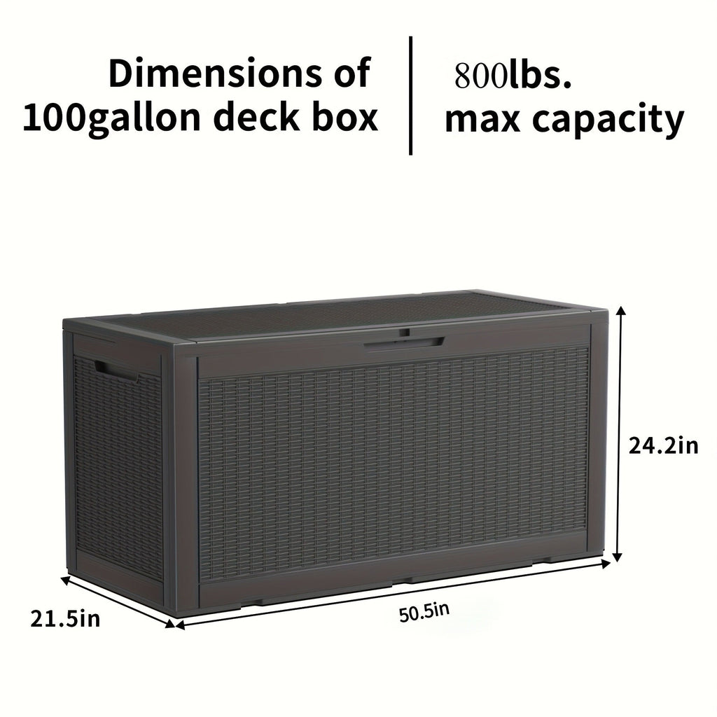 100-Gallon Rattan-Style Outdoor Deck Box with Lockable Lid, Lift Supports and Black Finish — image 4