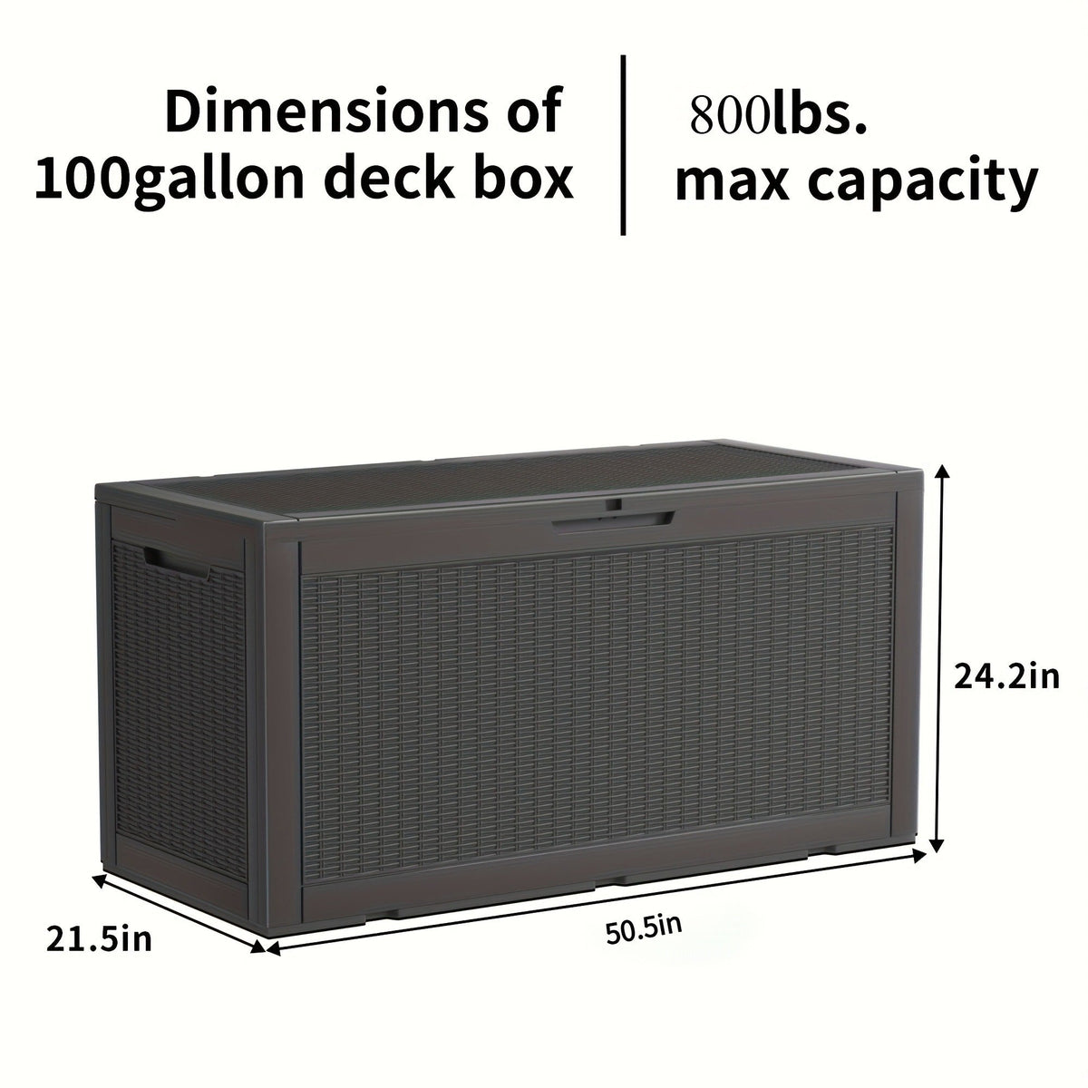 100-Gallon Rattan-Style Outdoor Deck Box with Lockable Lid, Lift Supports and Black Finish — image 4