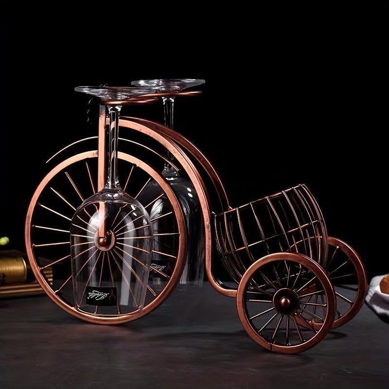 Bicycle-Shaped Tabletop Wine Rack with One Bottle Cradle and Two Stemware Holders in Copper-Tone Finish — image 4