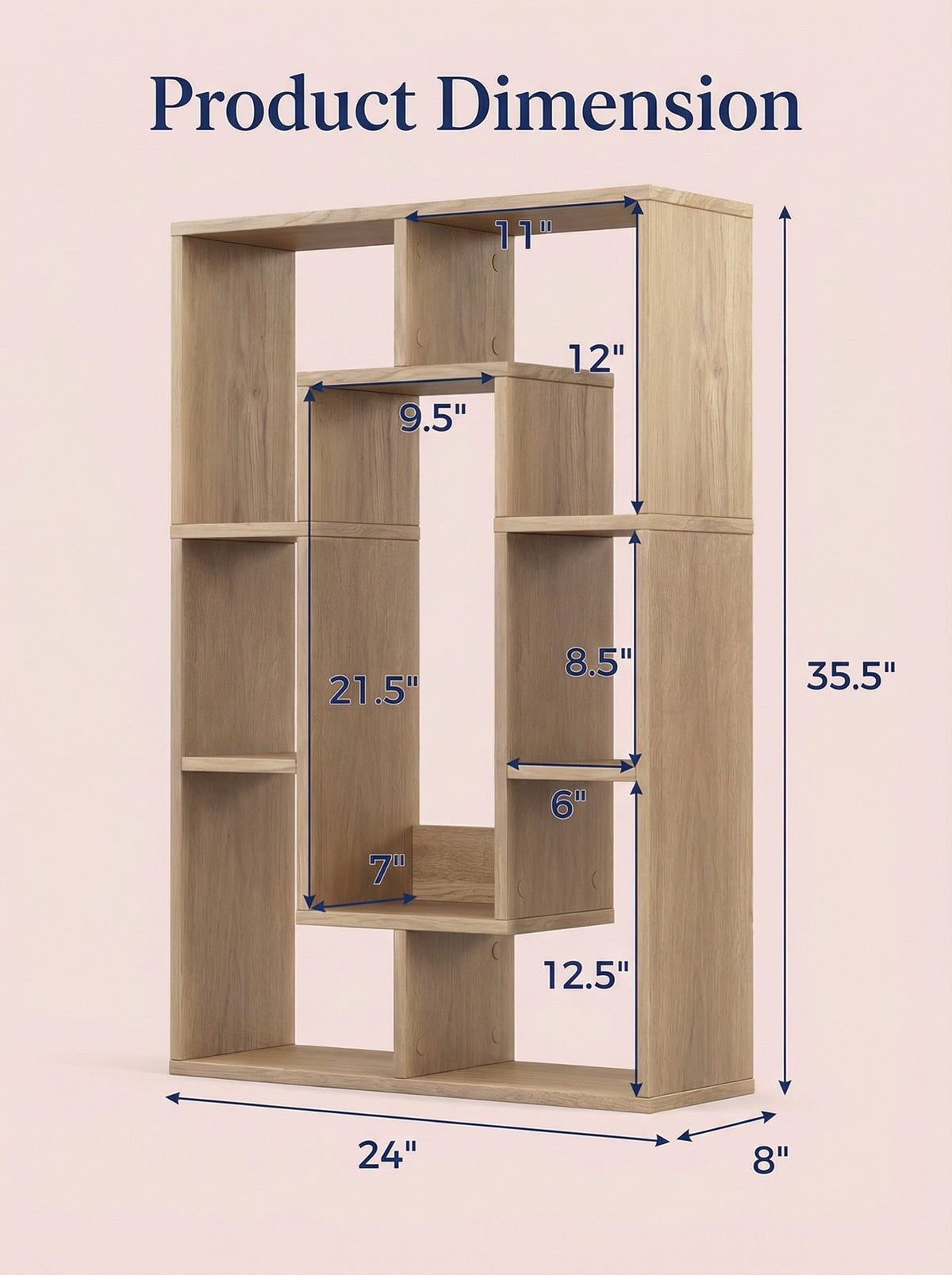 7-Tier Cube Bookshelf, Tall Narrow Bookcase for Small Spaces
