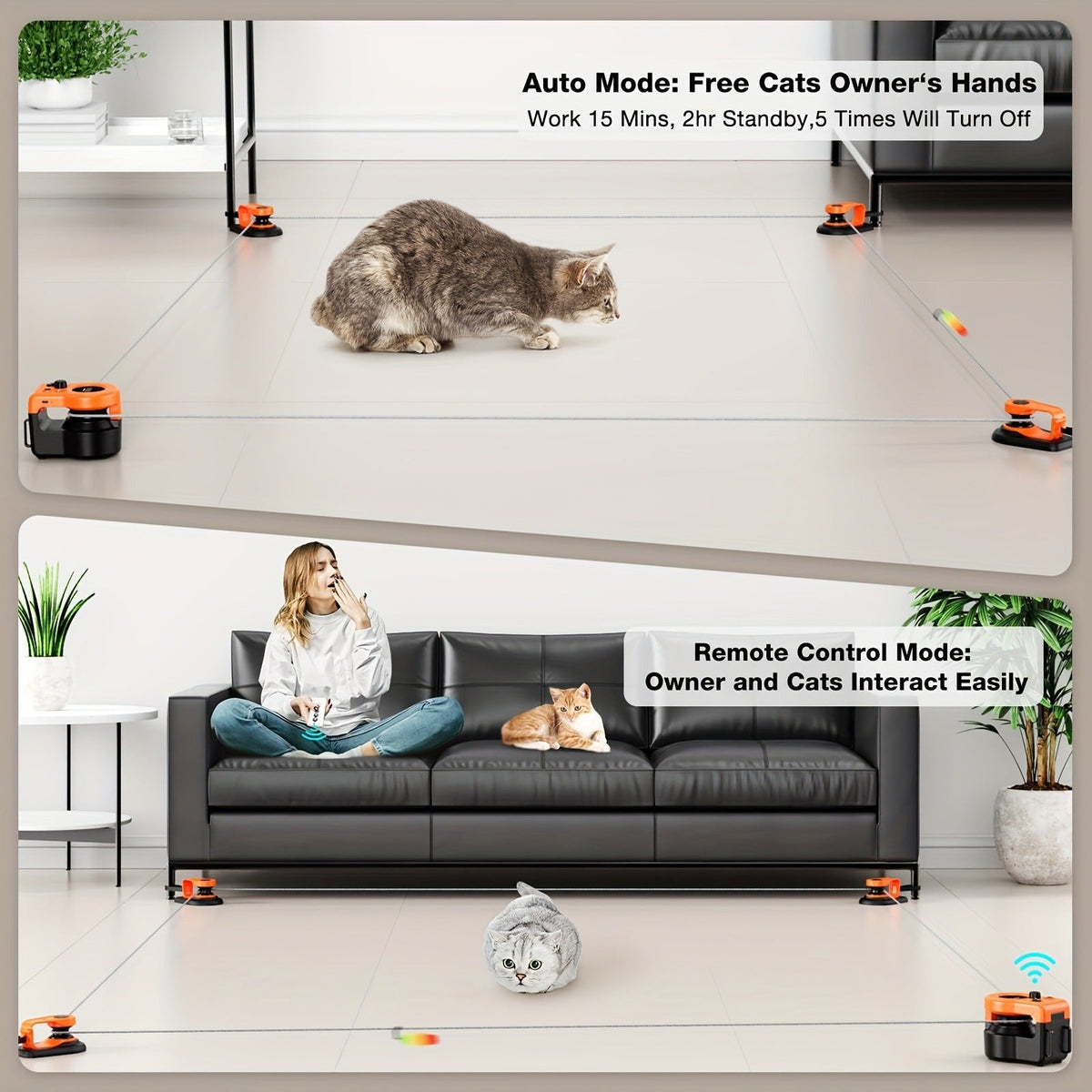 Cat Toy Remote-Control Lure Machine with Track Clips, Mouse Squeak, Feather Lures and Three Colors — image 17