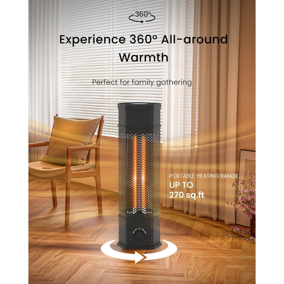 Electric Patio Heater 1400W 28", All-Around Radiant Heating with Tip-Over & Overheat Protection — image 6