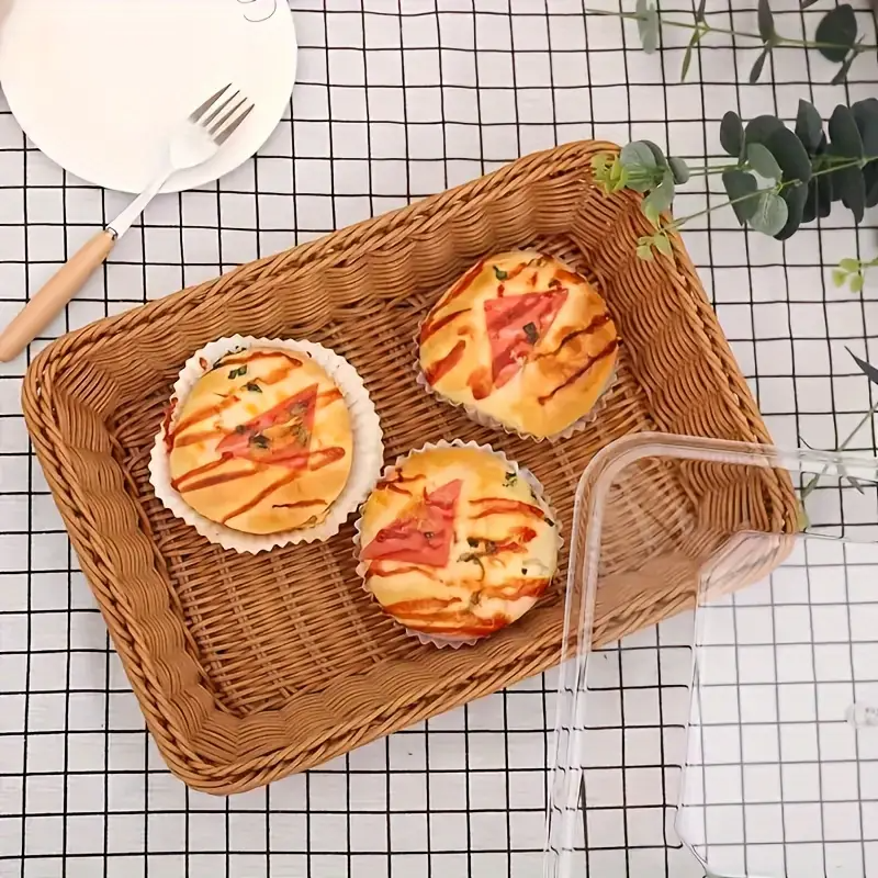 Wicker Bread Basket with Clear Acrylic Lid Rattan Storage Basket Washable Food Tray for Bread Fruit Desserts Kitchen Picnic H