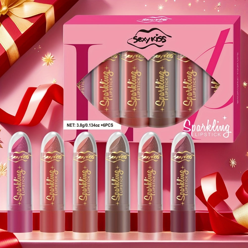 Lipstick Set, Sexy Kiss 6-Piece Sparkling Shimmer Bullet Collection in a Pink Presentation Box — image 1