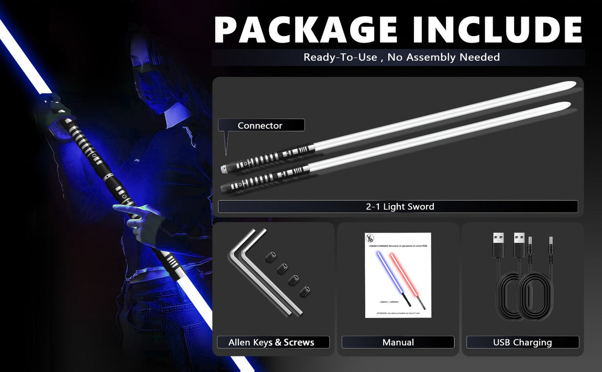 Light Up Dueling Saber 78" with 16 Color Lights & 3 Movie Sounds, 2-in-1 Dark Phantom Sword Single or Double Player — image 1