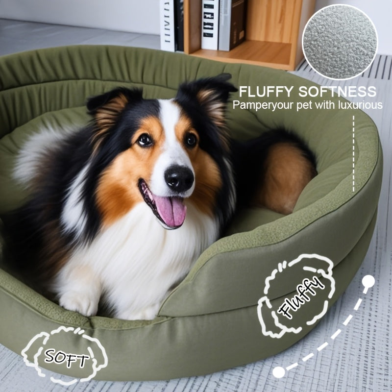 Oval Bolster Dog Bed with Gray or Green Cover and Three Labeled Sizes from M to 2XL, Six Variants — image 3
