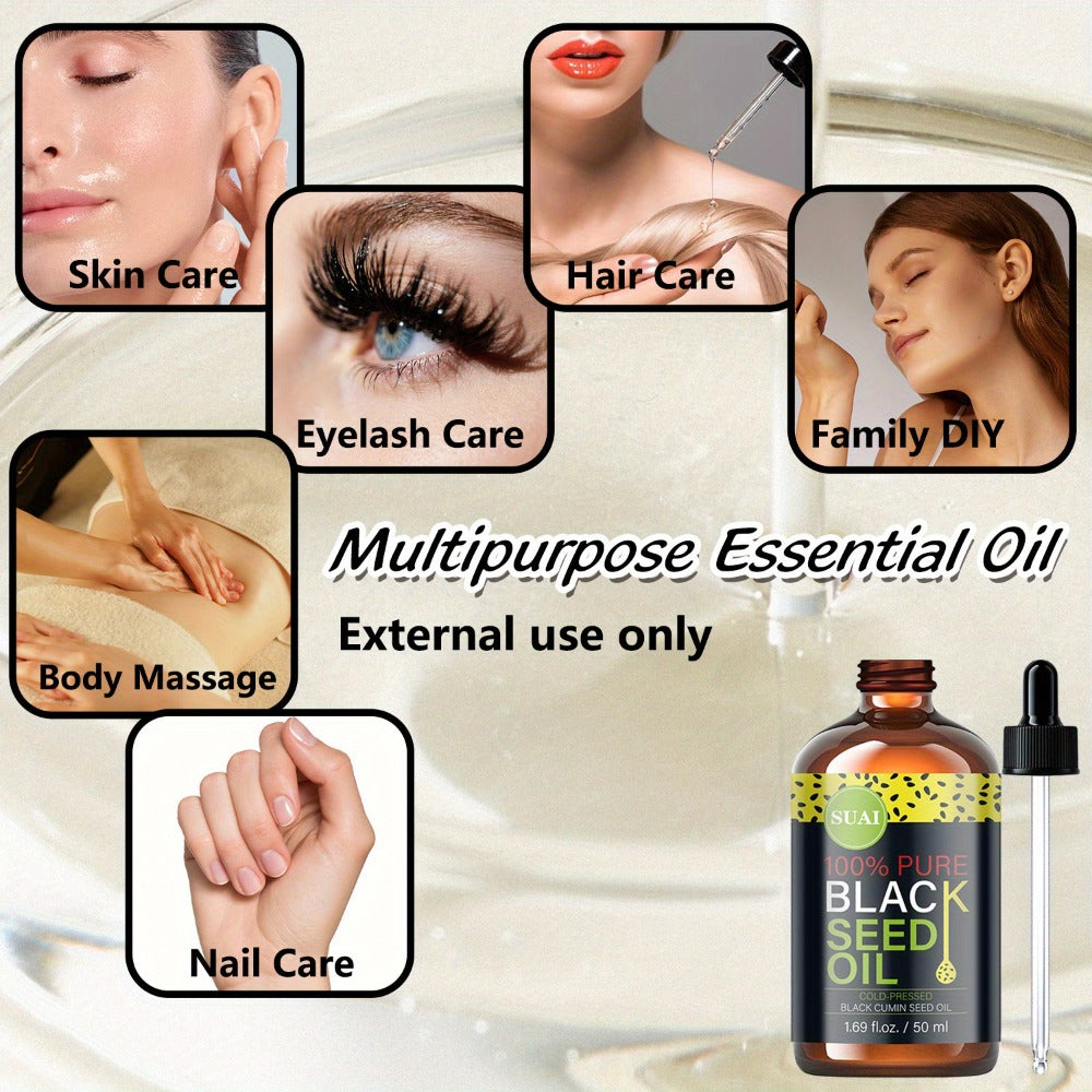 Black Seed Oil 100% Pure Cold Pressed Multi-Use Moisturizing Firming Skincare Oil for Face Body Hair Nails Eyelashes Natural 