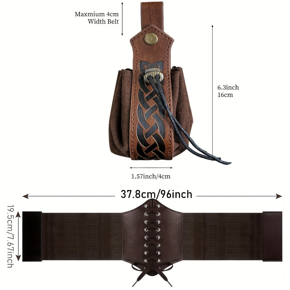 Medieval Costume Accessories Set 5-Piece, Corset Belt, Renaissance Belt Bag, Cork Potion Bottle & More for Halloween — image 