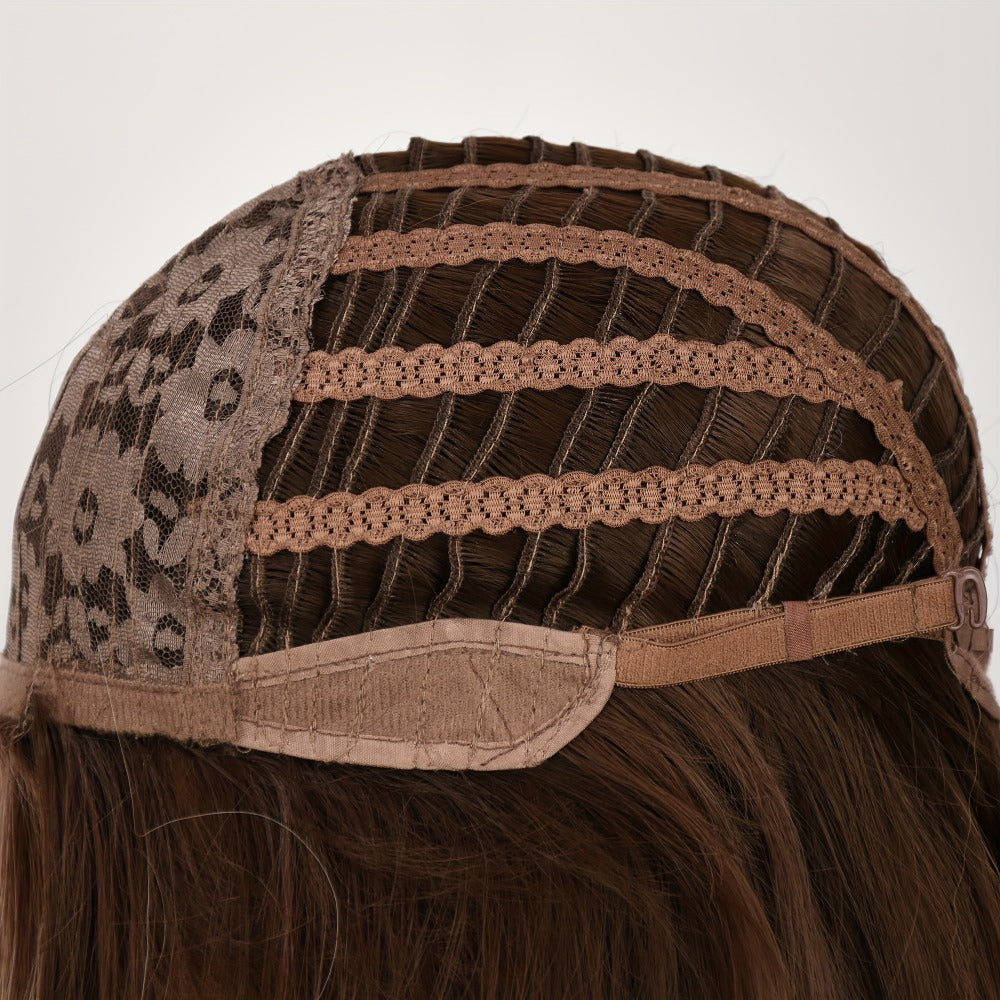 Synthetic Wig 30-Inch Water-Wave Curls with Brown Highlights, Middle Part and Rose Net Cap — image 5