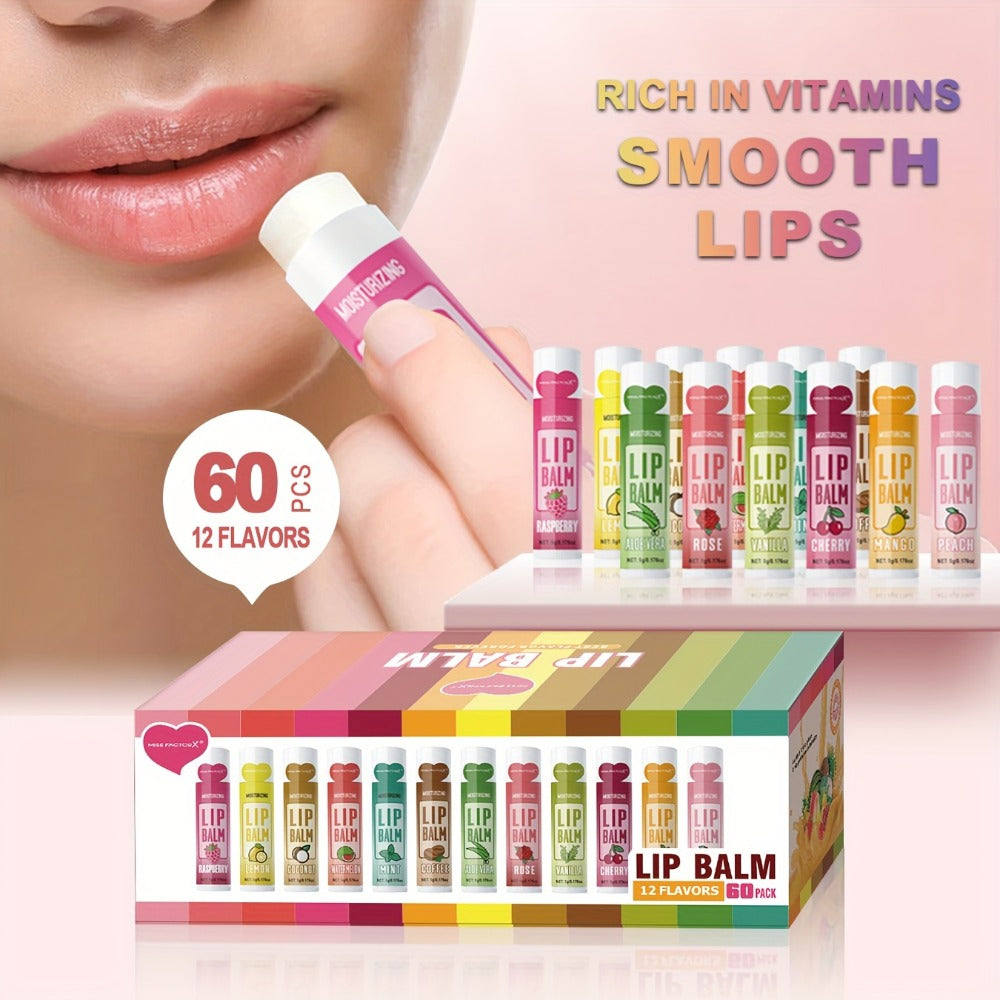 60-Piece Tube Lip Balm Set with 12 Pictured Flavor Labels in a Multicolor Display Box Assortment — image 8
