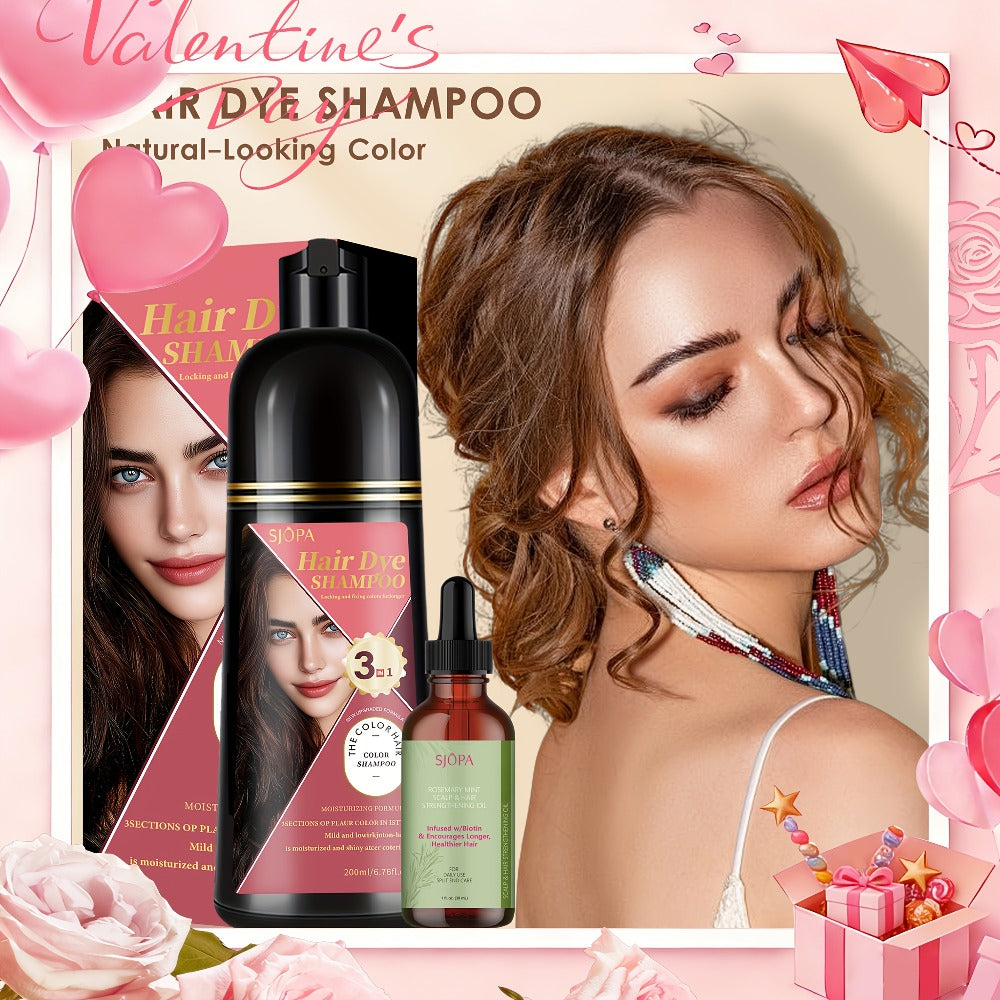 Hair Color Shampoo, SJOPA 3-in-1 Bottle-and-Dropper Set with 10 Rose, Brown, Purple and Black Color Options — image 1