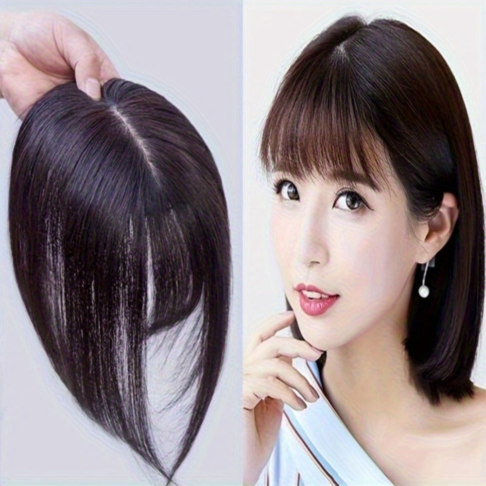Hair Topper with Bangs for Women Thinning Hair Crown Coverage 10 Inch Lightweight Clip In Top Wig Volume Boost Black Dark Bro