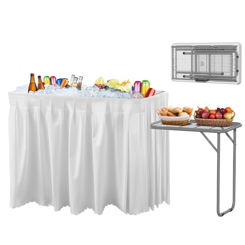 Ice Table Folding 4 ft Portable Cooler Table with Drain & Removable Skirt, Fill and Chill Party Beverage Station for BBQ — im