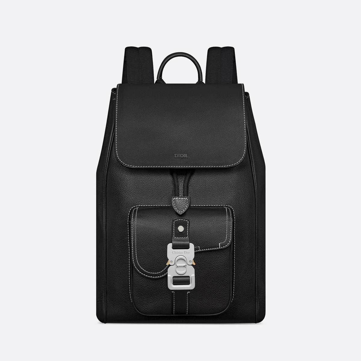 Dior Men's Solid Color Adjustable Shoulder Strap Flap Drawstring Closure Grained Cowhide Shoulder Bag Bags #75297