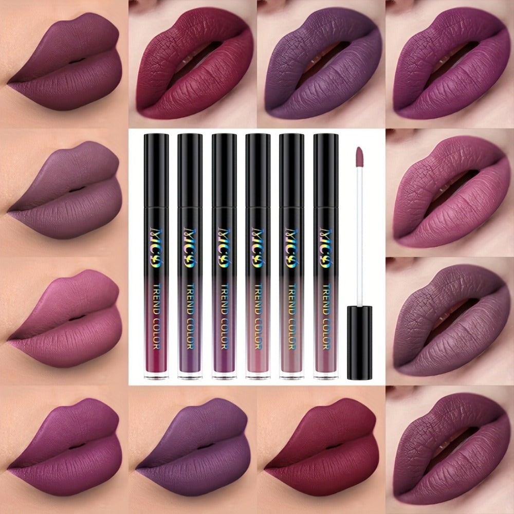 Matte Liquid Lipstick Set 6pcs Lip Glaze Non-Sticky Non-Drying Colorfast Velvet Finish, for Makeup, Travel and Everyday Vanit