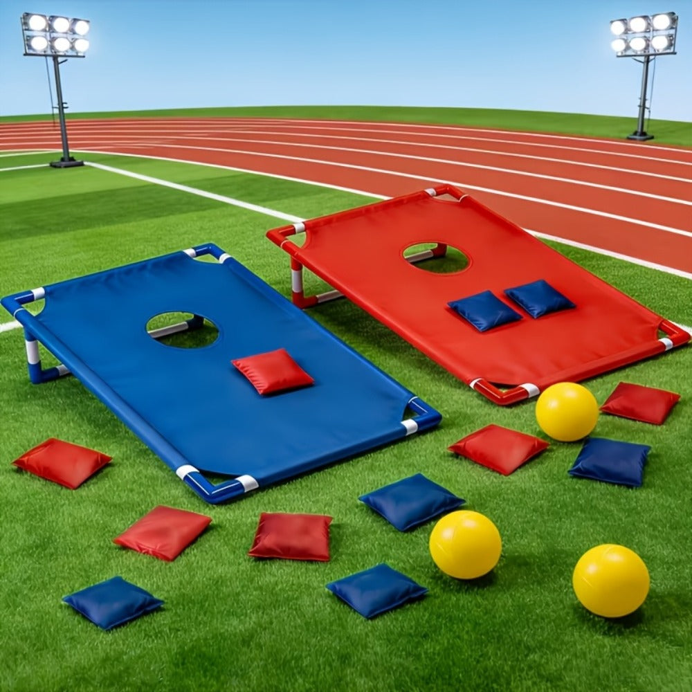 Portable Cornhole Game Set for Outdoor, 2 Boards with 12 Bean Bags & Storage Bag, Blue & Red — image 3