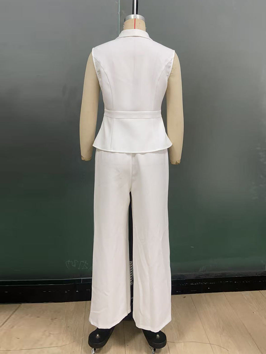 Solid Color Vest Straight-leg Trousers Suit For Women
