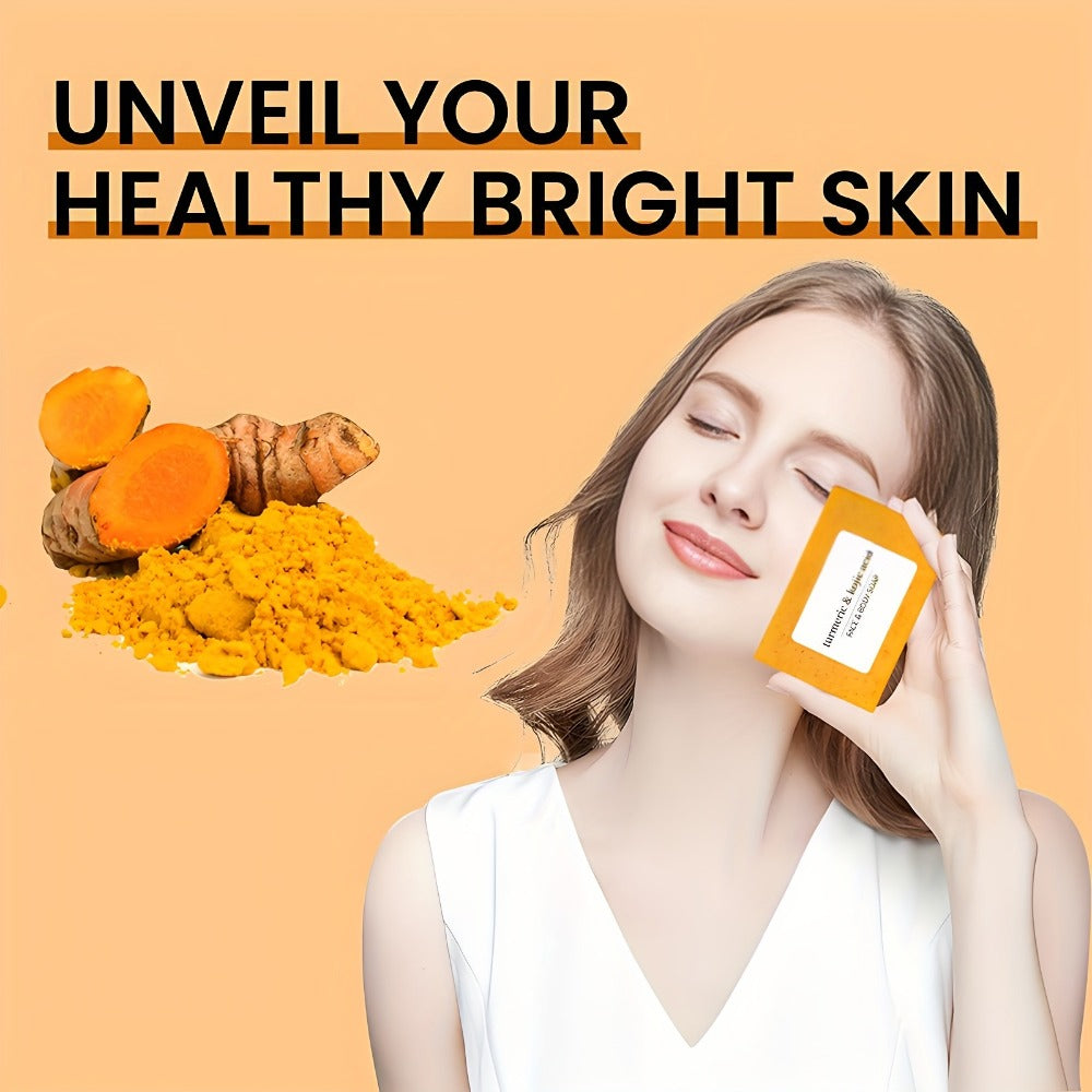 Turmeric and Kojic Acid Bar Soap, Four-Piece Orange Bar Set with Included White Foaming Mesh Net — image 7