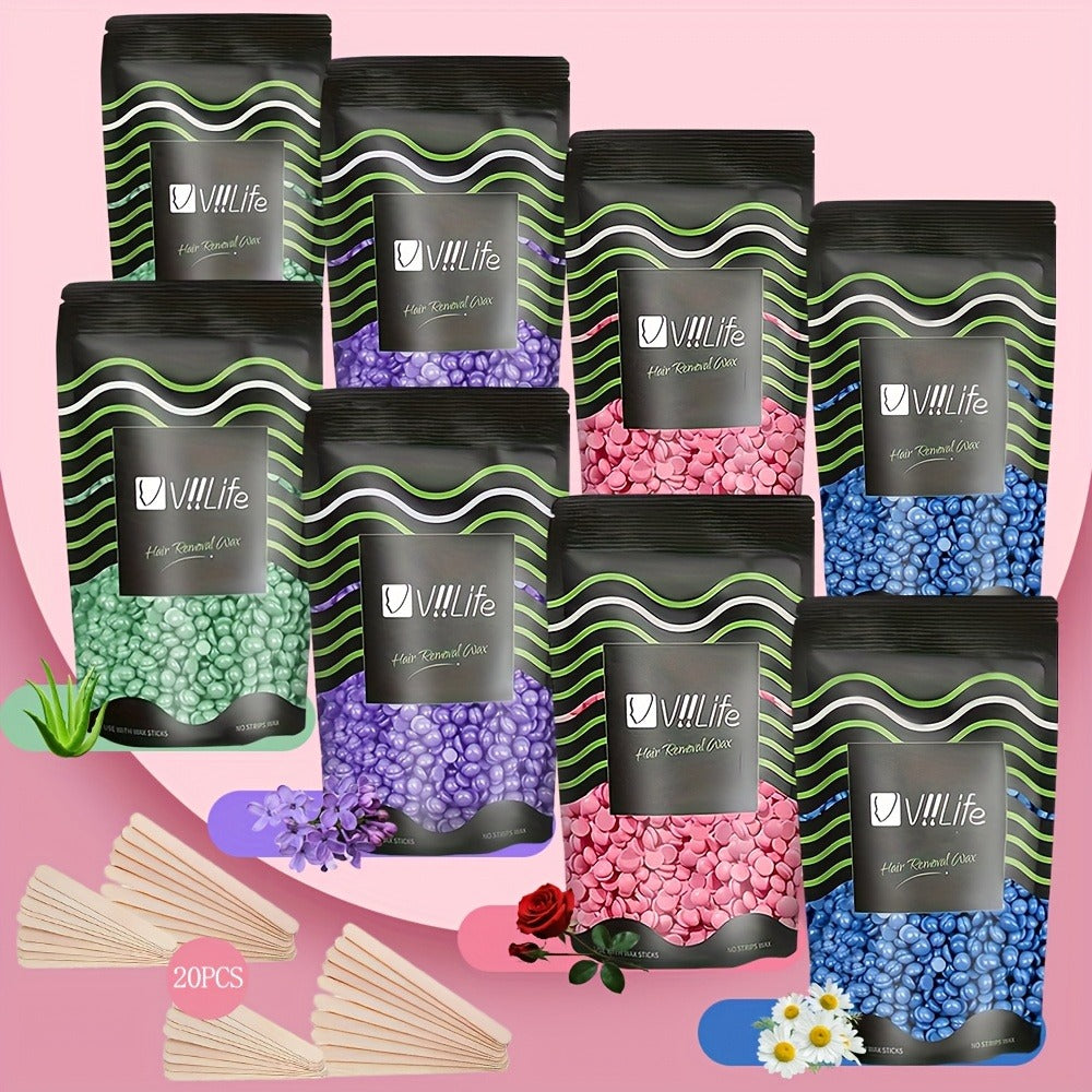 No Strip Hard Wax Beans for Brazilian Bikini Face Eyebrow Legs Underarms Full Body Hair Removal Home Waxing Kit for Women Men