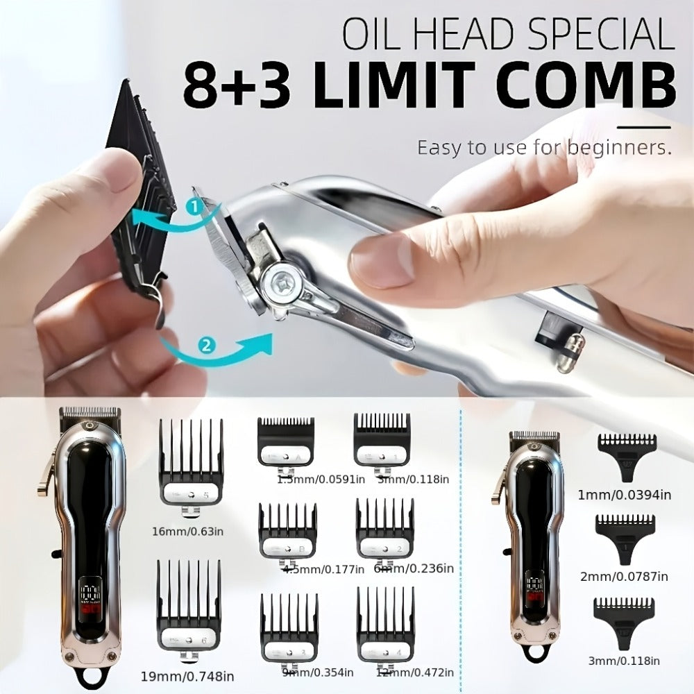 Electric Hair Clipper Set with Limit Comb – Barber-Grade Professional Trimmer, Long-Lasting Rechargeable Battery, Home & Trav