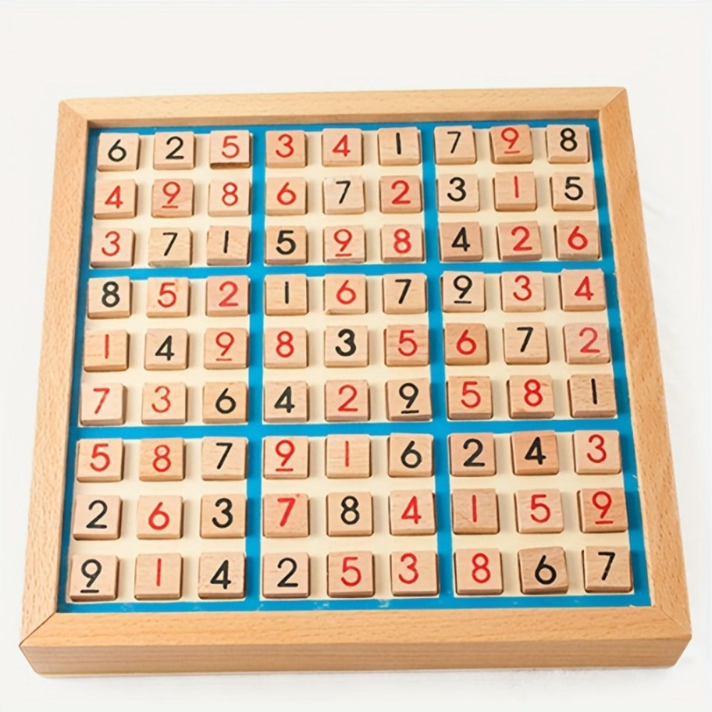 Wooden Sudoku Board Game for Kids & Adults, Logic Brain Teaser Puzzle with Challenge Cards, Number Thinking Educational Famil