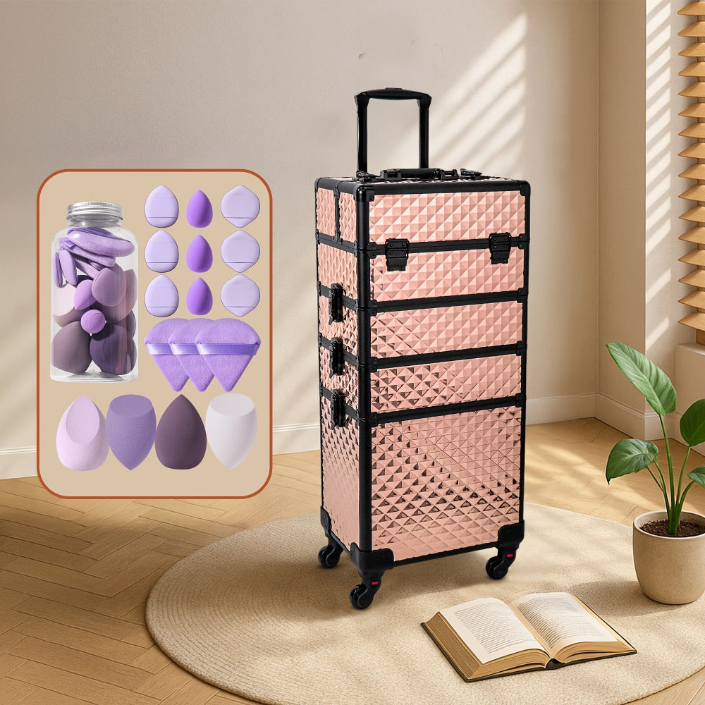 Makeup Train Case in a Large Rolling 4-in-1 Trolley Design with 360 Degree Swivel Wheels for Professional Salon Use — image 2