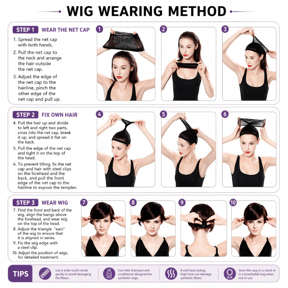 Synthetic Wig 4-Inch Short Waves with Bangs in Red, Black, Green, Blue or Orange-Auburn for Cosplay Looks — image 16