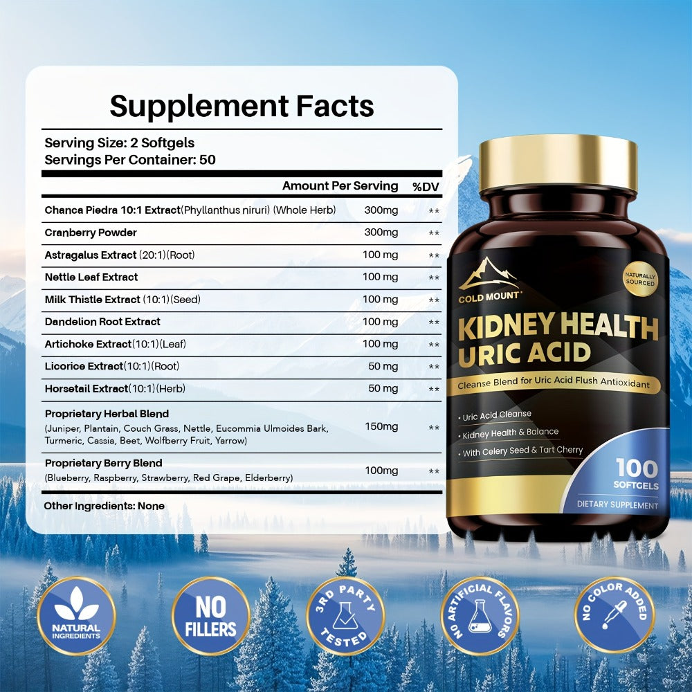 Uric Acid Balance Supplement 100 Capsules 50 Day Supply with Tart Cherry, Celery Seed & Citric Acid for Kidney Health — image