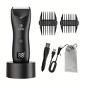 Manscaping Trimmer for Men IPX7 Waterproof Electric Groin and Ball Trimmer Ceramic Blades LCD Battery Display Replaceable Hea