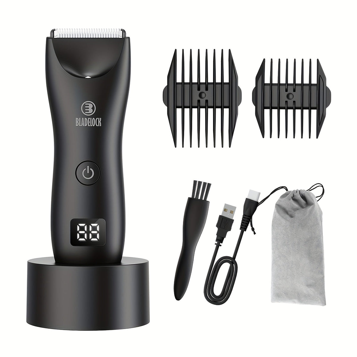 Manscaping Trimmer for Men IPX7 Waterproof Electric Groin and Ball Trimmer Ceramic Blades LCD Battery Display Replaceable Hea