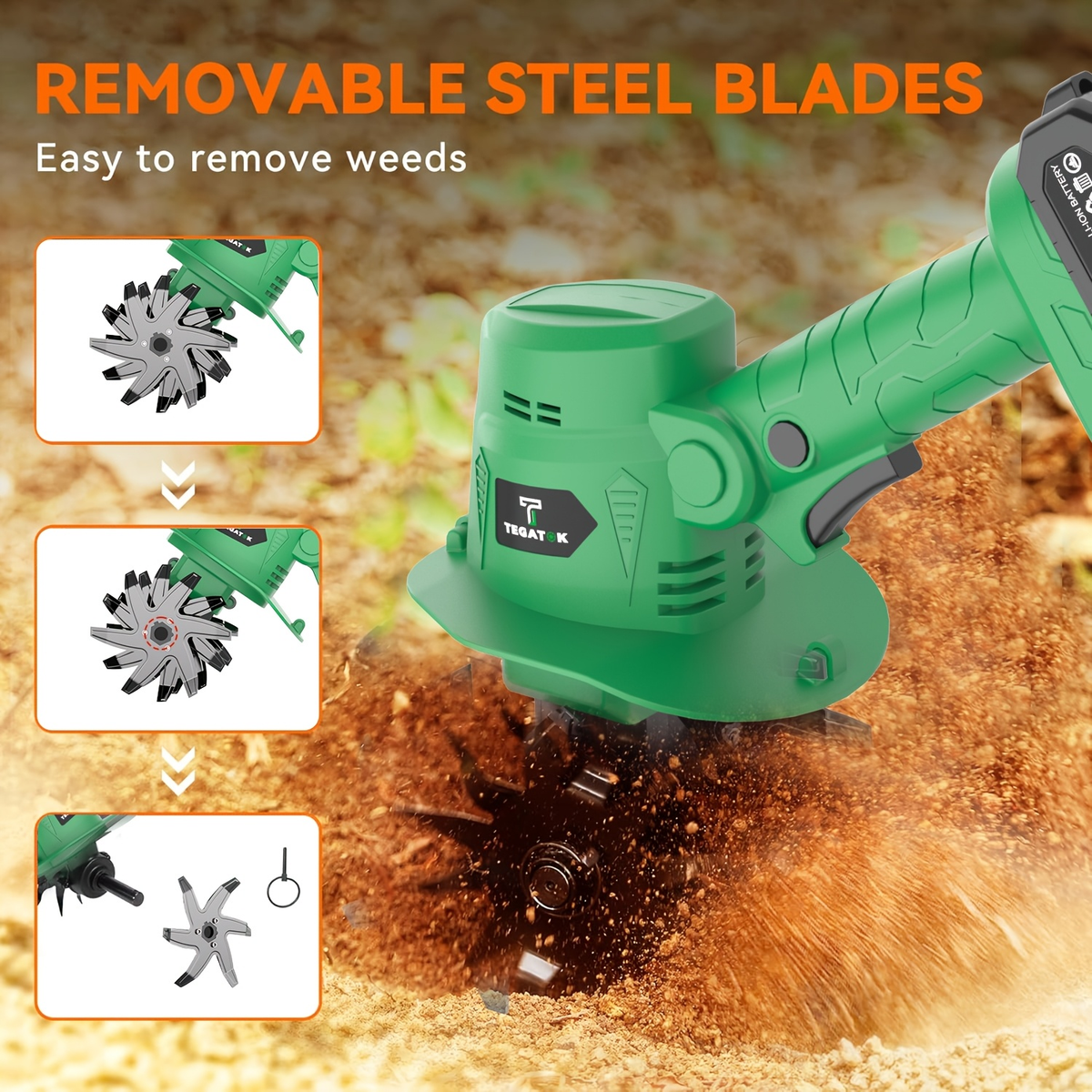 Cordless Electric Tiller 20V Handheld - 9-Inch 235RPM Garden Cultivator with Handle, Metal Soil Tiller for Weeding — image 11