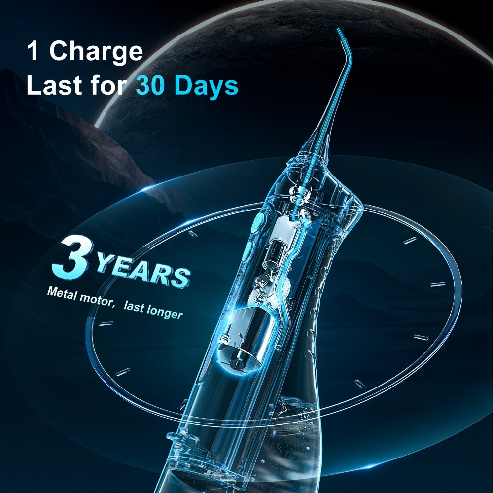 Water Flosser COSLUS CX20 Cordless Oral Irrigator with 300ml Detachable Tank, Five Tips, Rotating Nozzle and Gold Accents — i