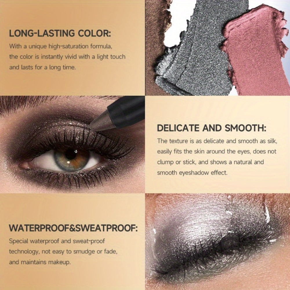 Metallic Eyeshadow Stick Set 9pcs Waterproof Long-Lasting Eye Makeup Kit – Shimmer Crayon Eye Brightener Highlighter & Eyelin
